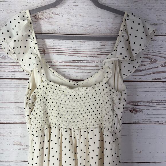 Old Navy Women's Ivory Black Dot Ruffle Cami Dress Size Large - Picture 10 of 11